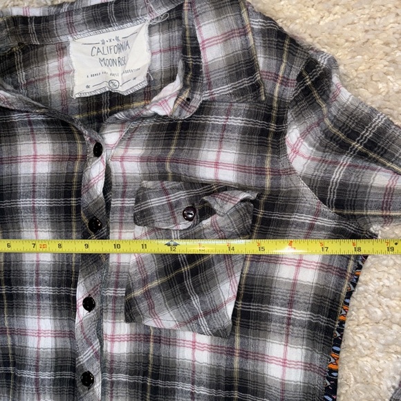 California Moonrise Button-Up Shirt Boho Printed Back Plaid Layering, Size M - Picture 6 of 11